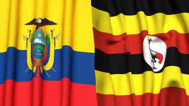 Gerçekçi kumaş dokusuna sahip Ekvador ve UGANDA bayrakları