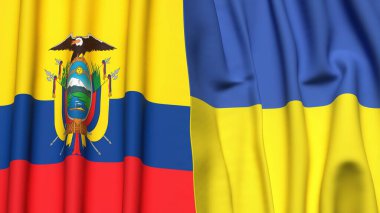 Ekvador ve UKRAINE bayrakları gerçekçi kumaş desenli
