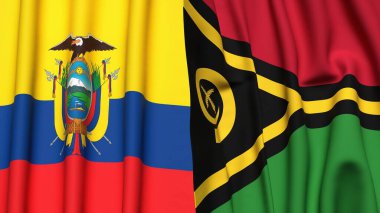 Ekvador ve VANUATU bayrakları gerçekçi kumaş dokusuyla