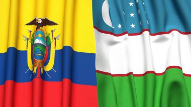 Ekvador ve UZBEKISTAN bayrakları gerçekçi kumaş dokusuyla