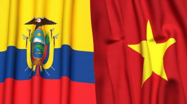 Gerçekçi kumaş dokusuna sahip Ekvador ve VİETNAM bayrakları