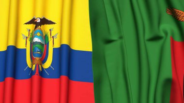 Ekvador ve ZAMBIA bayrakları gerçekçi kumaş dokusuyla