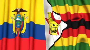Ekvador ve ZIMBABWE bayrakları gerçekçi kumaş dokusuyla