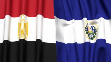 EGYPT ve EL SALVADOR bayrakları gerçekçi kumaş dokusuyla