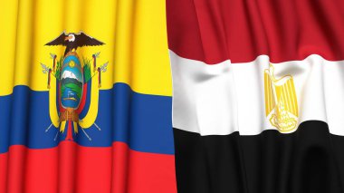EGYPT ve Ekvador bayrakları gerçekçi kumaş desenli