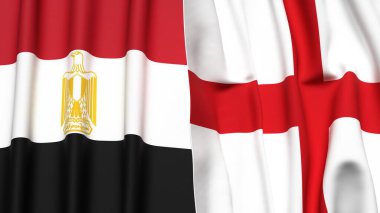 EGYPT ve İngiltere bayrakları gerçekçi kumaş dokusuyla