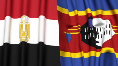 Gerçek kumaş desenli EGYPT ve Eswatini bayrakları