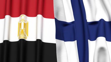 Gerçekçi kumaş dokusuna sahip EGYPT ve FINLAND bayrakları