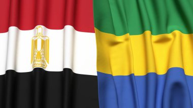 Gerçekçi kumaş dokusuna sahip EGYPT ve GABON bayrakları