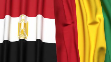 Gerçekçi kumaş dokusuna sahip EGYPT ve Guinea bayrakları