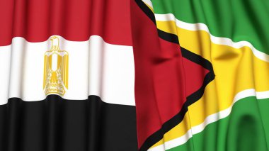 Gerçekçi kumaş dokusuna sahip EGYPT ve GUYANA bayrakları