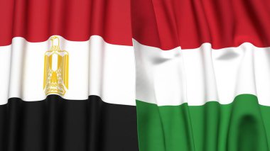 EGYPT ve HUNGARY bayrakları gerçekçi kumaş dokusuyla