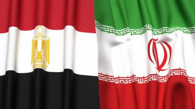 Gerçekçi kumaş dokusuna sahip EGYPT ve IRAN bayrakları