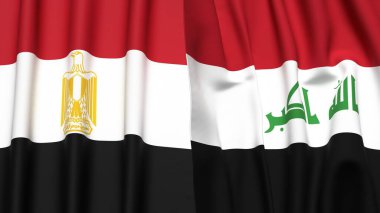 Gerçekçi kumaş dokusuna sahip EGYPT ve IRAQ bayrakları