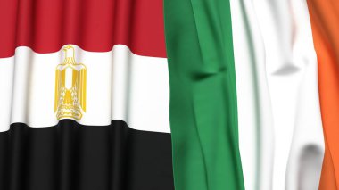 Gerçekçi kumaş dokusuna sahip EGYPT ve IRELAND bayrakları