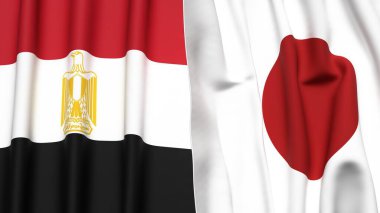 EGYPT ve gerçekçi kumaş desenli Japon bayrakları