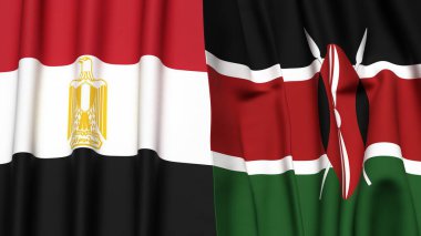 Gerçekçi kumaş dokusuna sahip EGYPT ve KENYA bayrakları