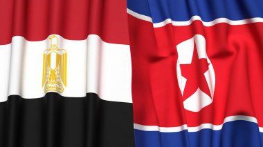 Gerçekçi kumaş dokusuna sahip EGYPT ve KOREA North bayrakları