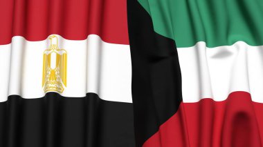Gerçekçi kumaş dokusuna sahip EGYPT ve KUWAIT bayrakları