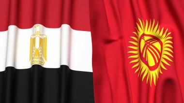 Gerçekçi kumaş dokusuna sahip EGYPT ve KYRGYZSTAN bayrakları