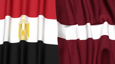 Gerçekçi kumaş dokusuna sahip EGYPT ve LATVIA bayrakları