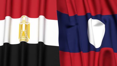 Gerçekçi kumaş desenli EGYPT ve LAOS bayrakları