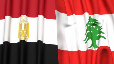 Gerçekçi kumaş dokusuna sahip EGYPT ve LEBANON bayrakları