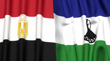 Gerçekçi kumaş desenli EGYPT ve LESOTHO bayrakları