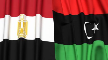 Gerçekçi kumaş dokusuna sahip EGYPT ve LIBYA bayrakları