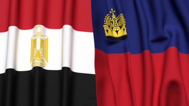 Gerçekçi kumaş dokusuna sahip EGYPT ve LIECHTENSTEIN bayrakları