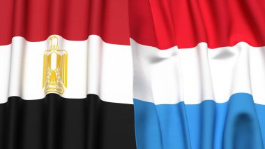 Gerçekçi kumaş desenli EGYPT ve LUXEMBOURG bayrakları
