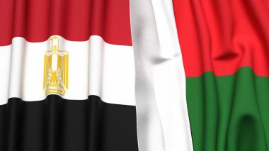 Gerçekçi kumaş dokusuna sahip EGYPT ve MADAGASCAR bayrakları