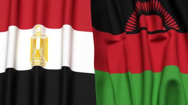 Gerçekçi kumaş dokusuna sahip EGYPT ve MALAWI bayrakları
