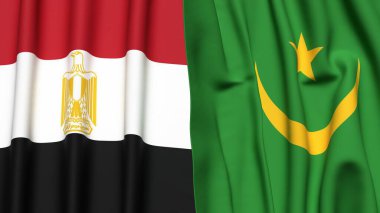 Gerçekçi kumaş dokusuna sahip EGYPT ve MAURITANIA bayrakları