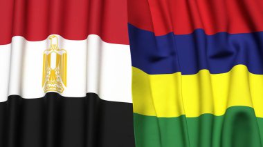 Gerçekçi kumaş dokusuna sahip EGYPT ve MAURITIUS bayrakları