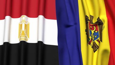 Gerçekçi kumaş dokusuna sahip EGYPT ve MOLDOVA bayrakları