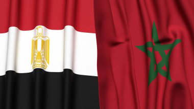 Gerçekçi kumaş dokusuna sahip EGYPT ve MoroCCO bayrakları