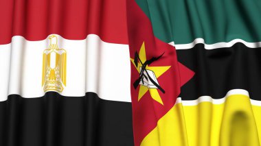 Gerçekçi kumaş desenli EGYPT ve MOZAMBIQUE bayrakları