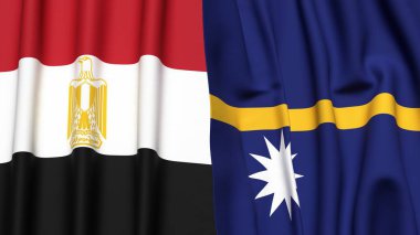 Gerçekçi kumaş desenli EGYPT ve NAURU bayrakları