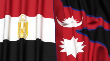 Gerçekçi kumaş dokusuna sahip EGYPT ve NEPAL bayrakları