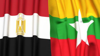 EGYPT ve Myanmar bayrakları gerçekçi kumaş dokusuyla