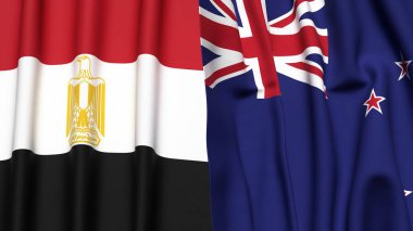EGYPT ve Yeni ZEALAND bayrakları gerçekçi kumaş dokusuyla