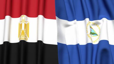 Gerçekçi kumaş dokusuna sahip EGYPT ve NICARAGUA bayrakları