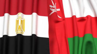 EGYPT ve OMAN bayrakları gerçekçi kumaş desenli