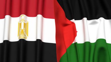 EGYPT ve Filistin 4k bayrakları gerçekçi kumaş dokusuyla