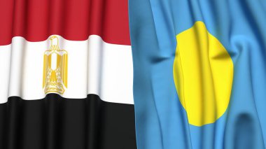 EGYPT ve PALAU bayrakları gerçekçi kumaş dokusuna sahip