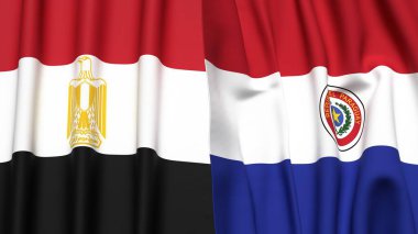 Gerçekçi kumaş dokusuna sahip EGYPT ve PARAGUAY bayrakları
