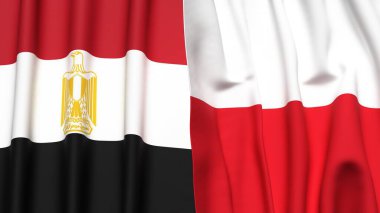 Gerçekçi kumaş dokusuna sahip EGYPT ve POLAND bayrakları