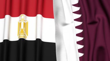 Gerçekçi kumaş dokusuna sahip EGYPT ve Katar bayrakları