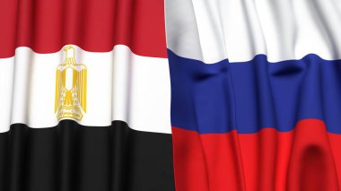 Gerçekçi kumaş dokusuna sahip EGYPT ve RUSSIA bayrakları